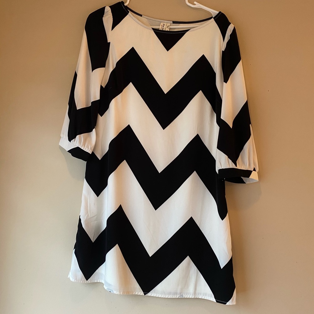 Black and white chevron dress